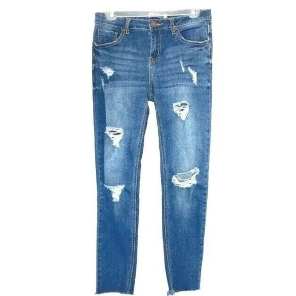Blue Age Womens Destroyed Ripped Distressed Skinny Jeans Release Hem Cuff Size 7